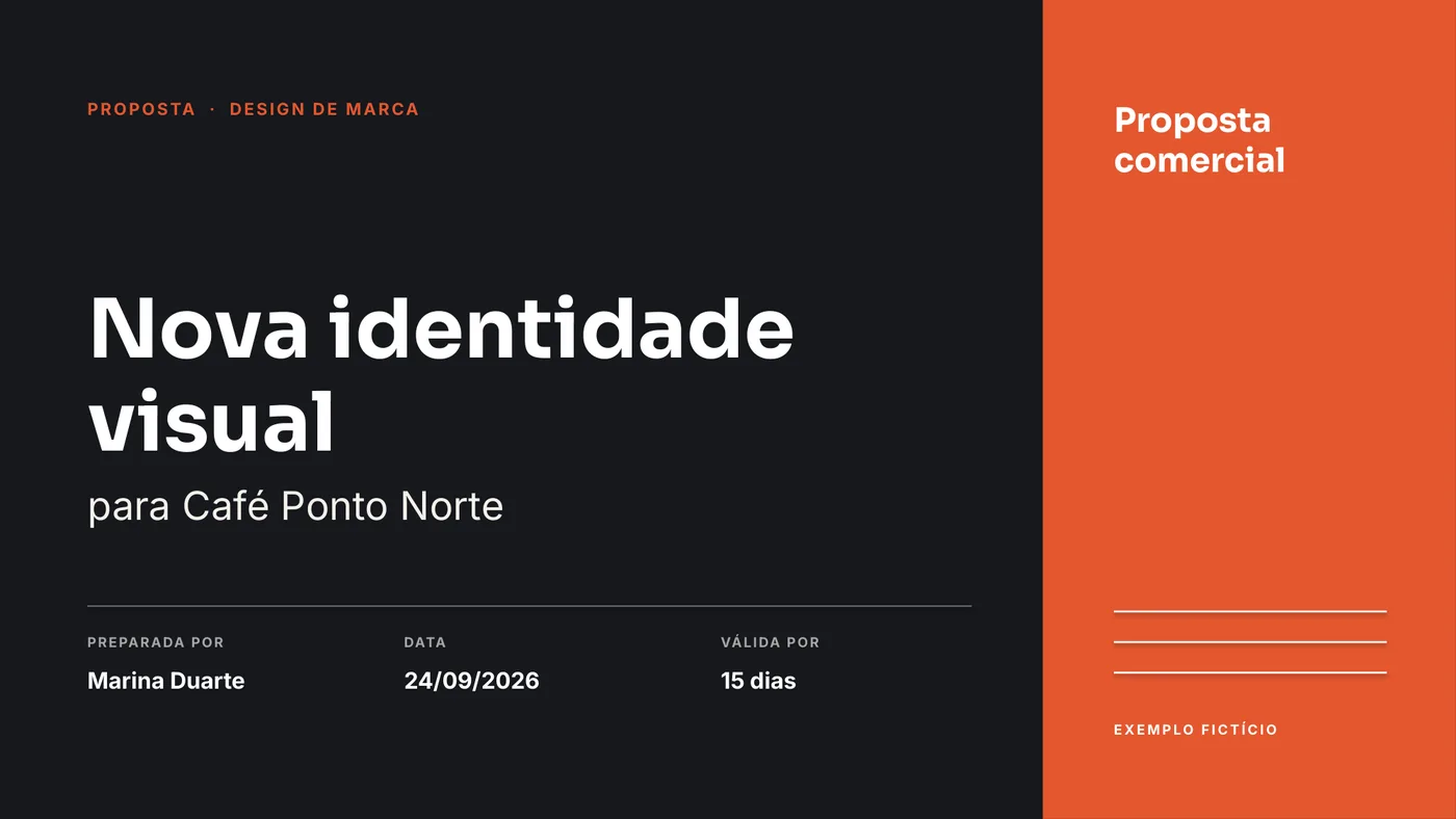 Capa de uma proposta comercial para o projeto Nova identidade visual (exemplo fictício)